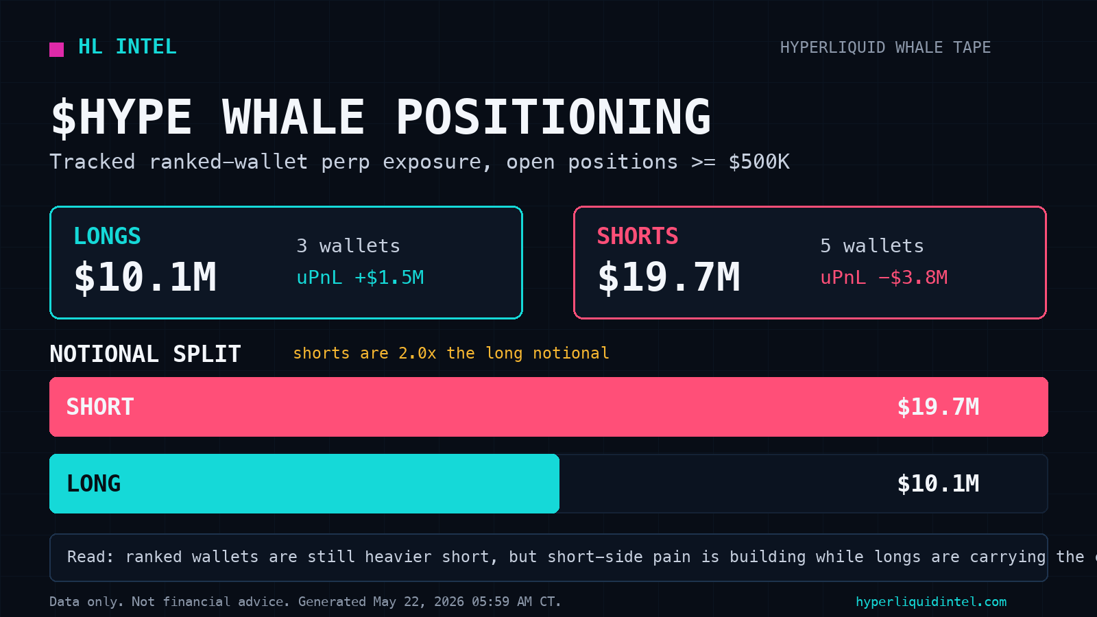 HL Intel HYPE whale positioning infographic showing long and short notional split